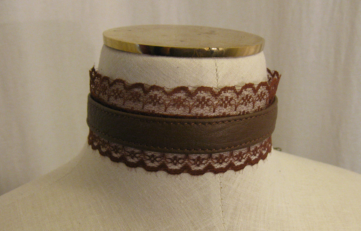 Brown Leather and Lace Steampunk style Choker